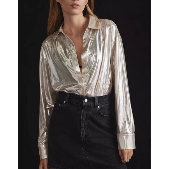 NWT Anthropologie The Gillian Liquid Shine Buttondown Shirt, Size Medium - Picture 2 of 7